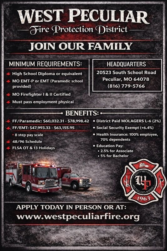 West Peculiar Fire Protection District 2026 Employment Flyer